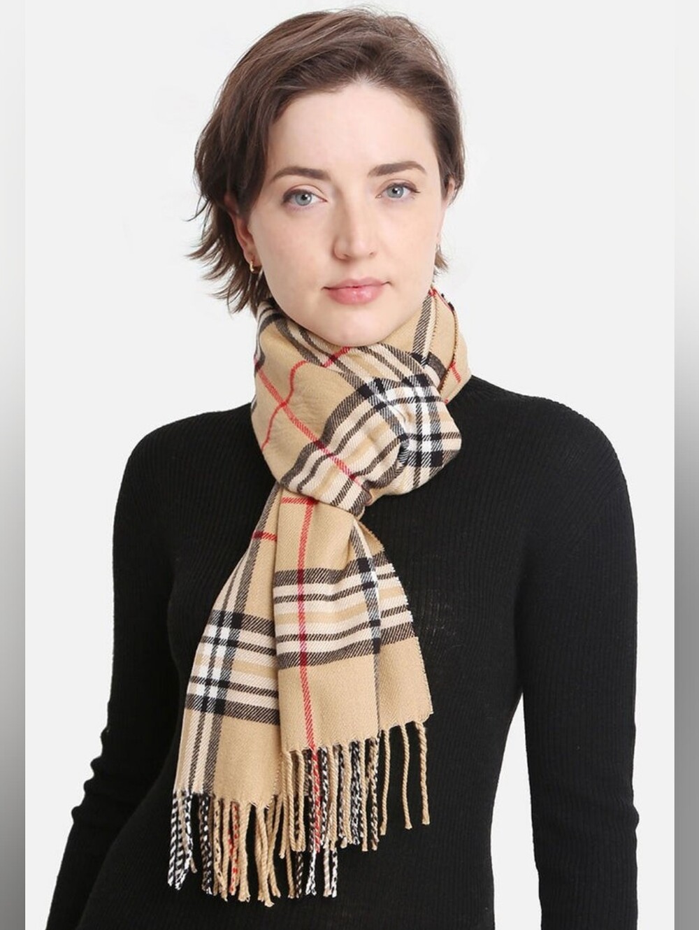 Beige Plaid Fringe Scarf Preppy Dark Academia Old Money